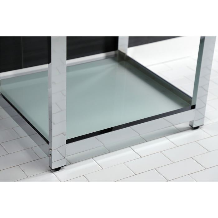 Kingston Quadras VWP2522B1 25-Inch Ceramic Console Sink with Steel Base and Glass Shelf (1-Hole), White/Chrome
