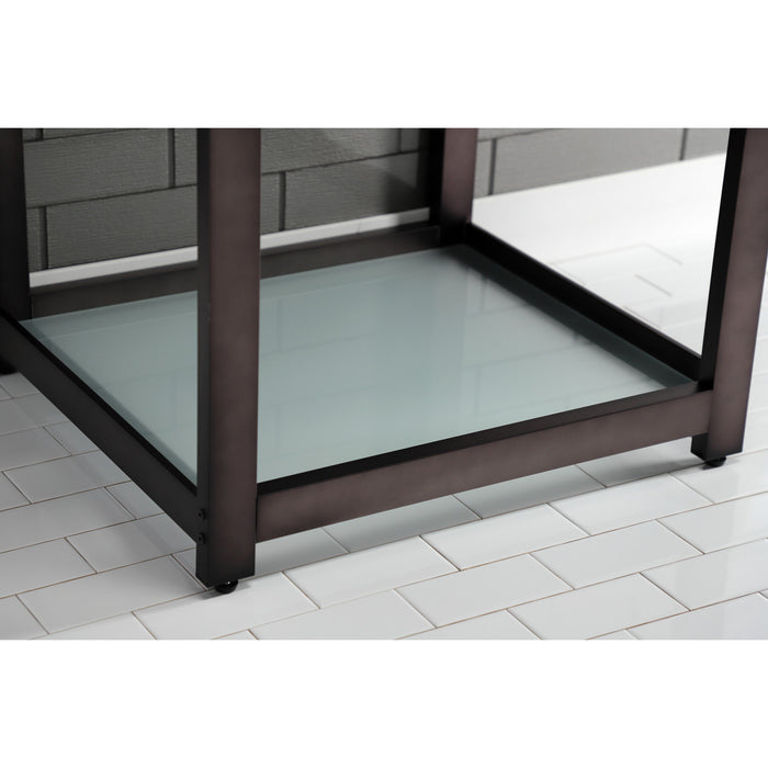 Kingston Quadras VWP2522B5 25-Inch Ceramic Console Sink with Steel Base and Glass Shelf (1-Hole), White/Oil Rubbed Bronze