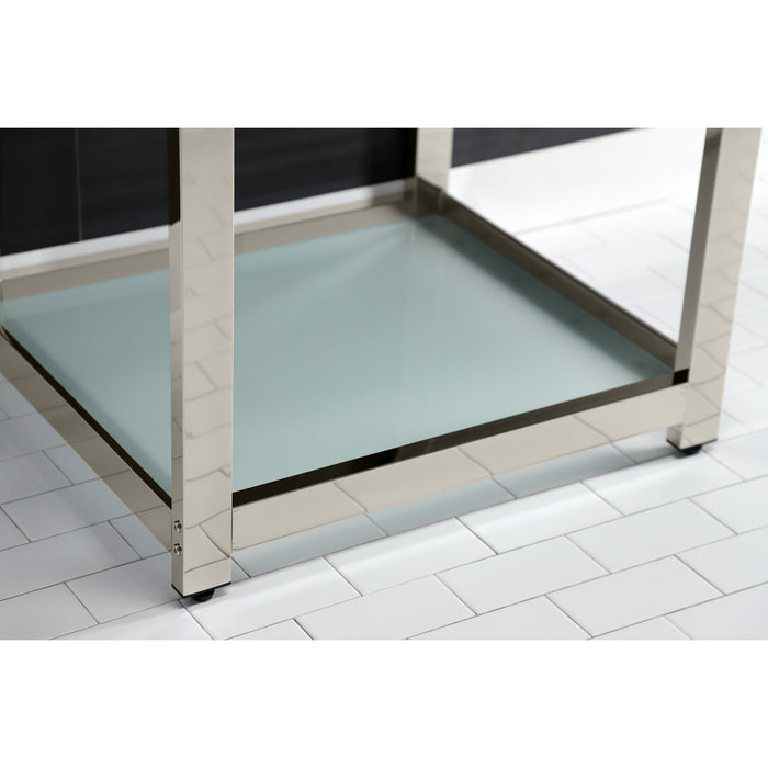Kingston Quadras VWP2522B6 25-Inch Ceramic Console Sink with Steel Base and Glass Shelf (1-Hole), White/Polished Nickel