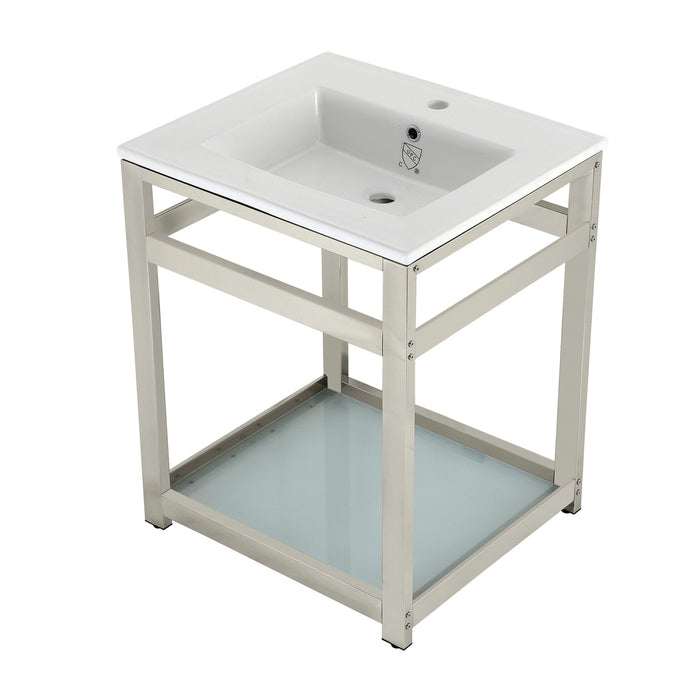 Fauceture VWP2522B6 25-Inch Ceramic Console Sink Set, White/Polished Nickel