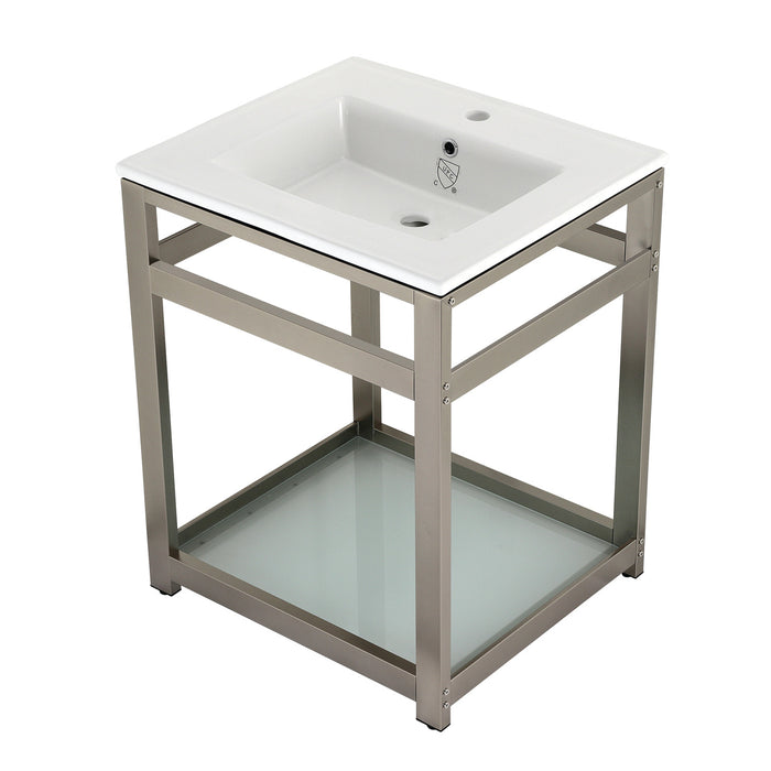 Fauceture VWP2522B8 25-Inch Ceramic Console Sink Set, White/Brushed Nickel