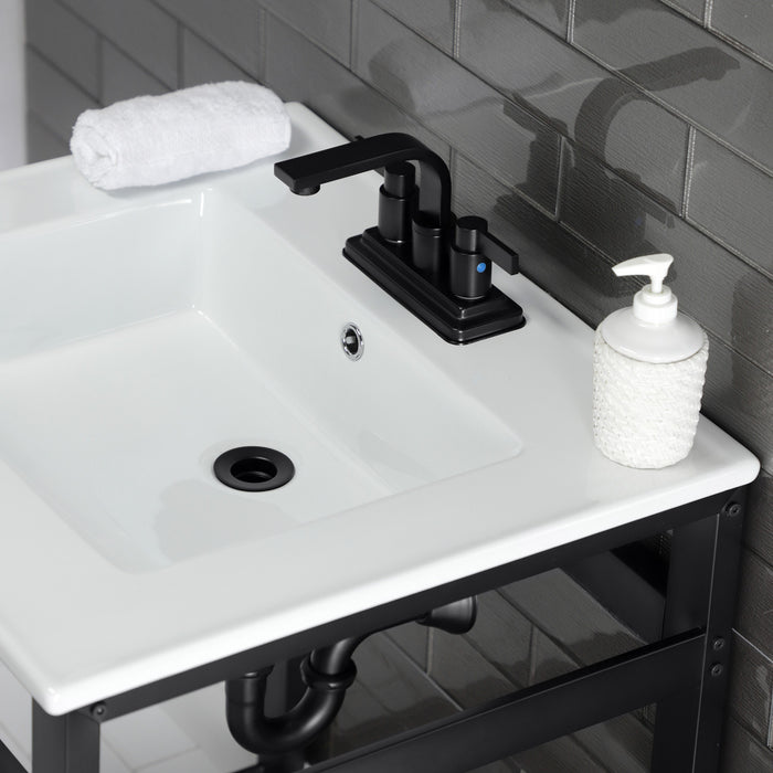 Fauceture VWP2522W4A0 25-Inch Ceramic Console Sink Set, White/Matte Black