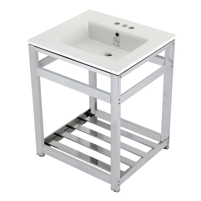 Fauceture VWP2522W4A1 25-Inch Ceramic Console Sink Set, White/Chrome