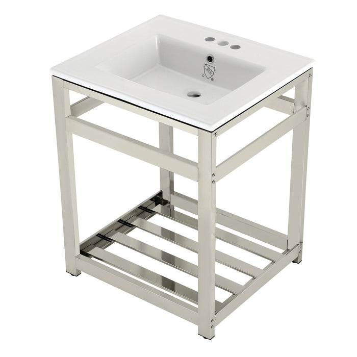 Fauceture VWP2522W4A6 25-Inch Ceramic Console Sink Set, White/Polished Nickel