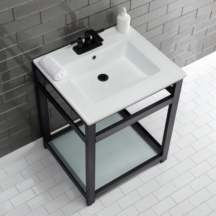 Fauceture VWP2522W4B0 25-Inch Ceramic Console Sink Set, White/Matte Black