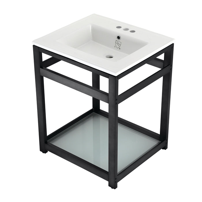 Fauceture VWP2522W4B0 25-Inch Ceramic Console Sink Set, White/Matte Black
