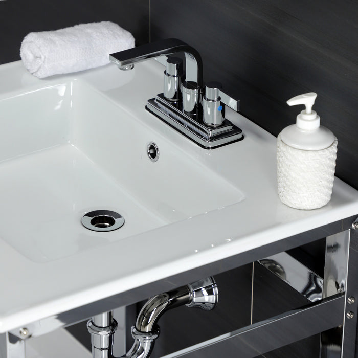 Fauceture VWP2522W4B1 25-Inch Ceramic Console Sink Set, White/Chrome