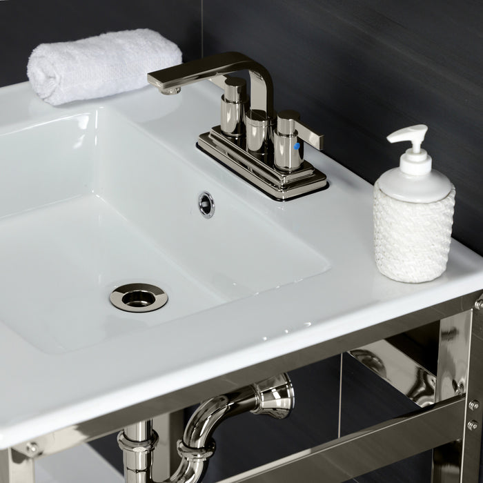 Fauceture VWP2522W4B6 25-Inch Ceramic Console Sink Set, White/Polished Nickel