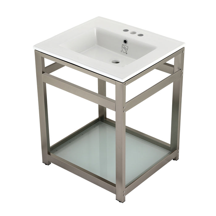 Fauceture VWP2522W4B8 25-Inch Ceramic Console Sink Set, White/Brushed Nickel