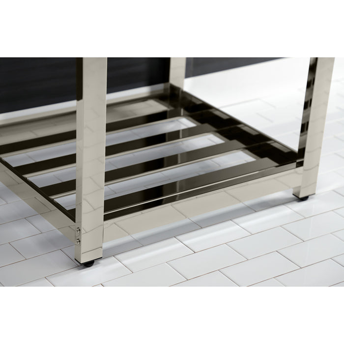 Kingston Sona VWP2522W8A6 - Quadras 25-Inch Ceramic Console Sink with Steel Base and Shelf (8-Inch, 3-Hole), White/Polished Nickel