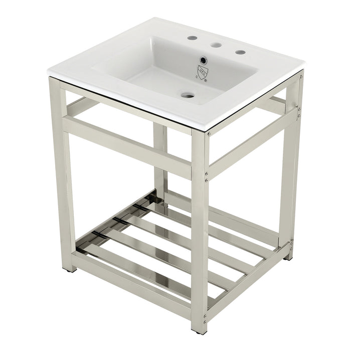 Fauceture VWP2522W8A6 25-Inch Ceramic Console Sink Set, White/Polished Nickel