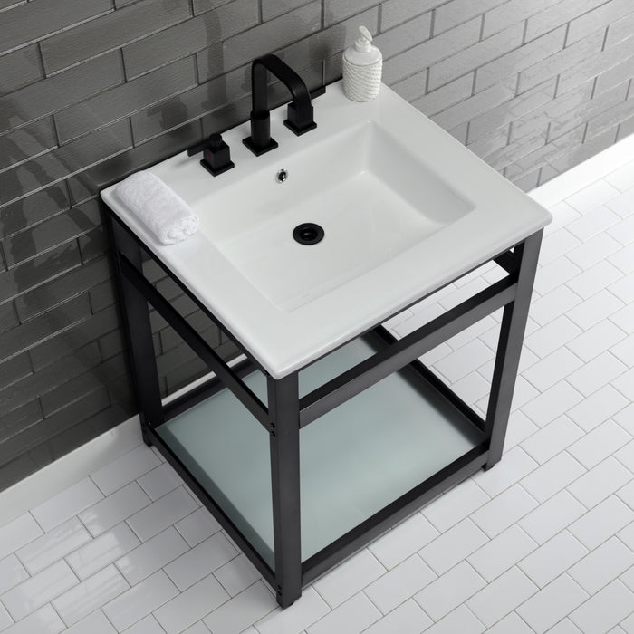 Fauceture VWP2522W8B0 25-Inch Ceramic Console Sink Set, White/Matte Black