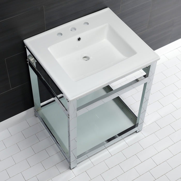 Fauceture VWP2522W8B1 25-Inch Ceramic Console Sink Set, White/Chrome