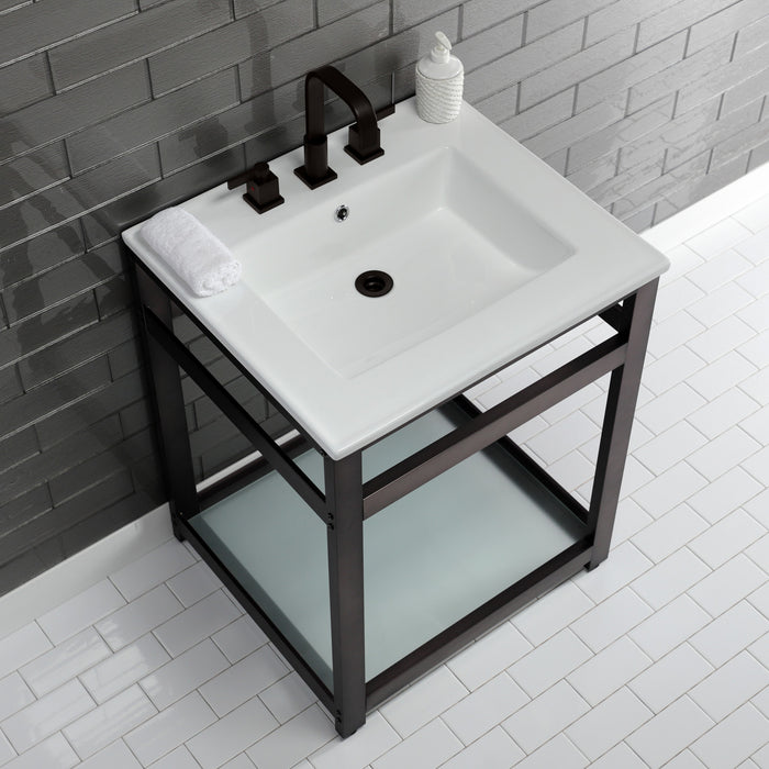 Fauceture VWP2522W8B5 25-Inch Ceramic Console Sink Set, White/Oil Rubbed Bronze