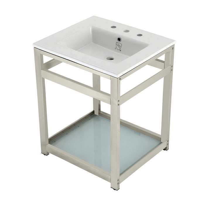 Fauceture VWP2522W8B6 25-Inch Ceramic Console Sink Set, White/Polished Nickel