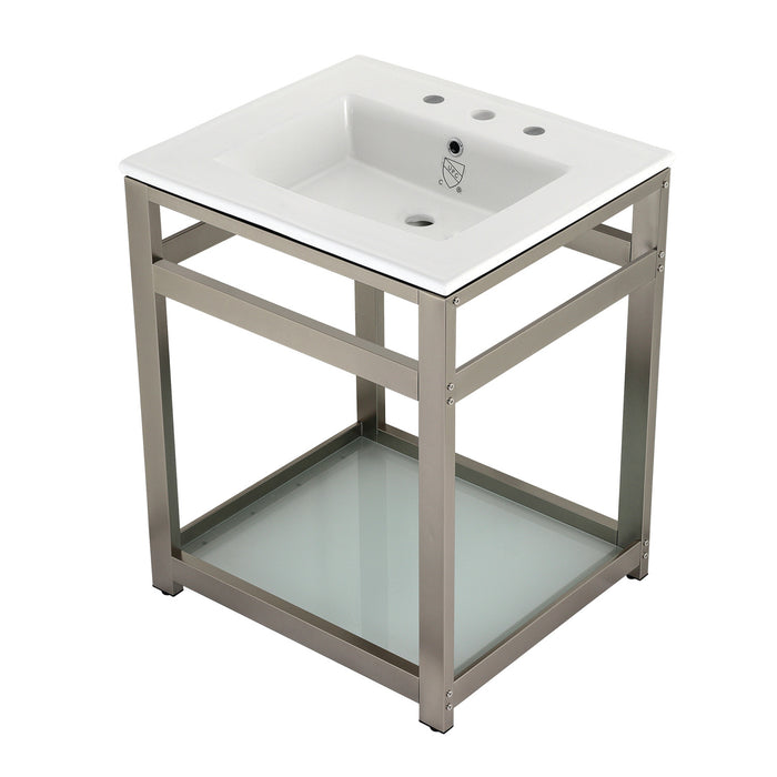 Fauceture VWP2522W8B8 25-Inch Ceramic Console Sink Set, White/Brushed Nickel