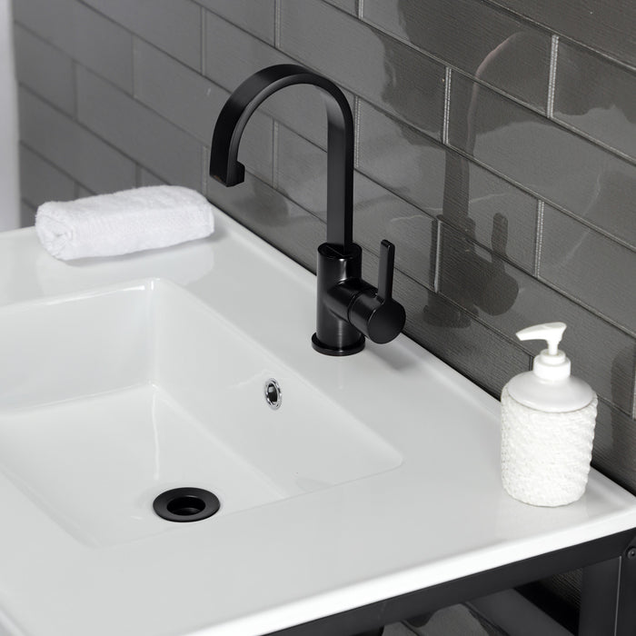 Fauceture VWP3122A0 31-Inch Ceramic Console Sink Set, White/Matte Black