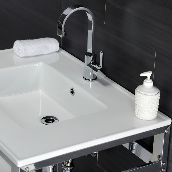 Fauceture VWP3122A1 31-Inch Ceramic Console Sink Set, White/Chrome