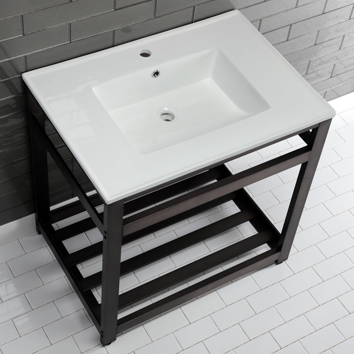 Fauceture VWP3122A5 31-Inch Ceramic Console Sink Set, White/Oil Rubbed Bronze