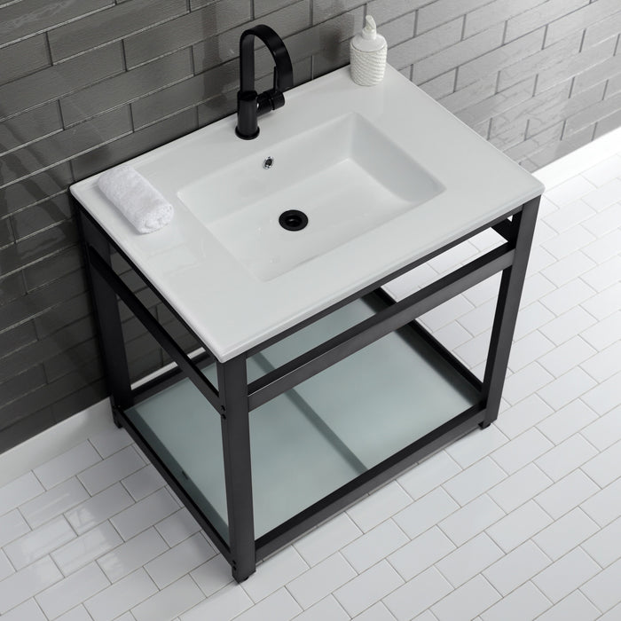Fauceture VWP3122B0 31-Inch Ceramic Console Sink Set, White/Matte Black