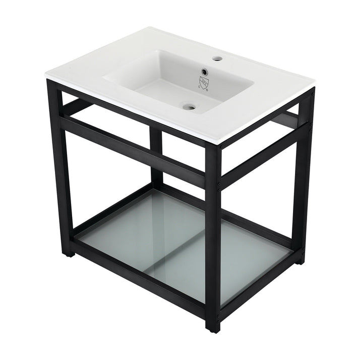 Fauceture VWP3122B0 31-Inch Ceramic Console Sink Set, White/Matte Black