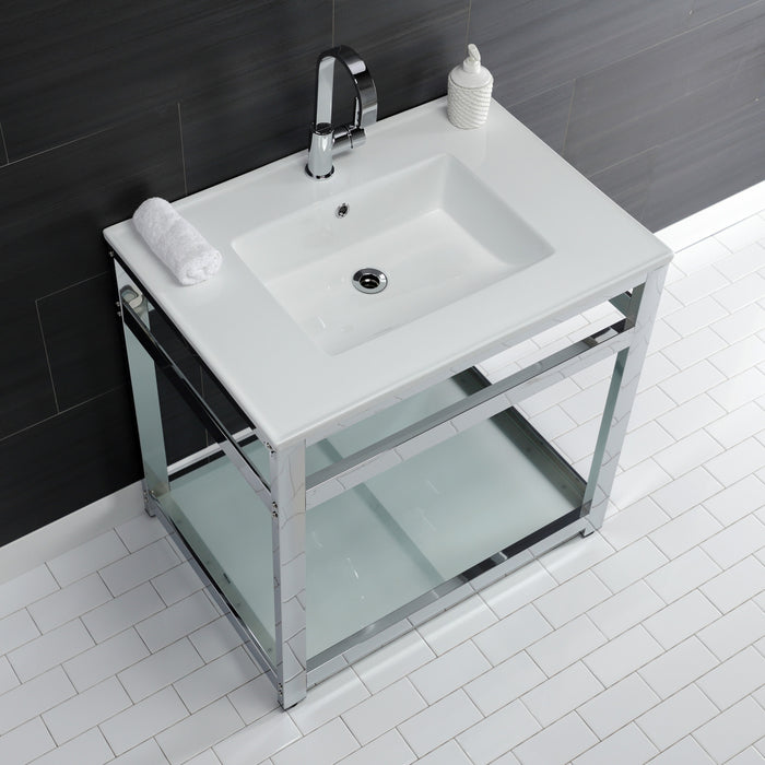 Fauceture VWP3122B1 31-Inch Ceramic Console Sink Set, White/Chrome