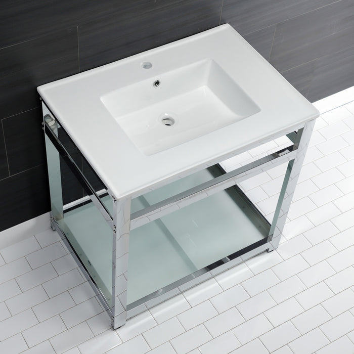 Fauceture VWP3122B1 31-Inch Ceramic Console Sink Set, White/Chrome