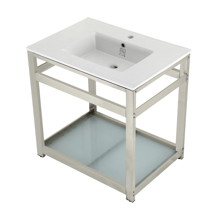 Fauceture VWP3122B6 31-Inch Ceramic Console Sink Set, White/Polished Nickel