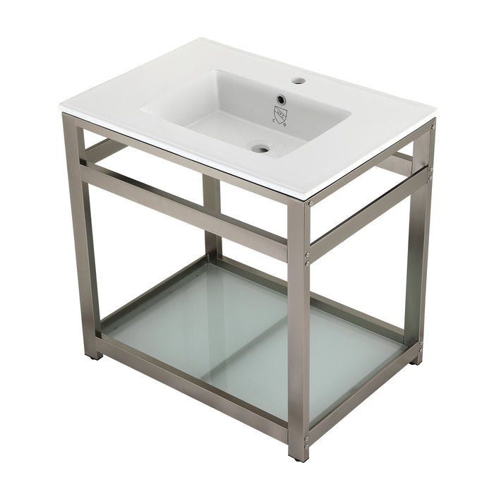 Fauceture VWP3122B8 31-Inch Ceramic Console Sink Set, White/Brushed Nickel