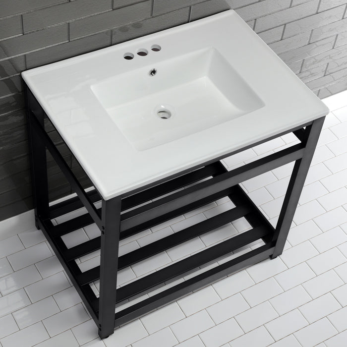 Fauceture VWP3122W4A0 31-Inch Ceramic Console Sink Set, White/Matte Black