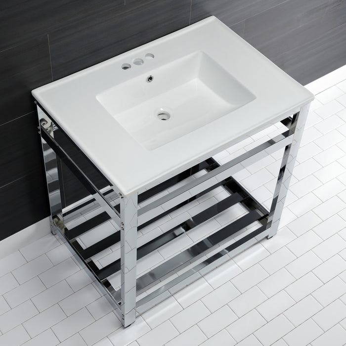 Fauceture VWP3122W4A1 31-Inch Ceramic Console Sink Set, White/Chrome