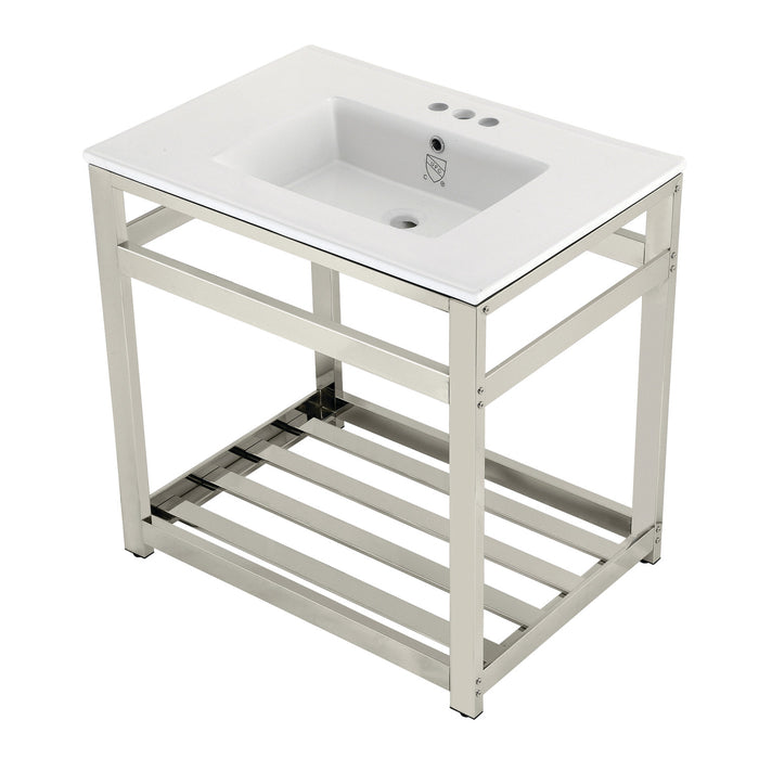 Fauceture VWP3122W4A6 31-Inch Ceramic Console Sink Set, White/Polished Nickel