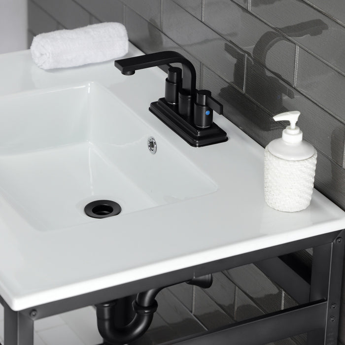 Fauceture VWP3122W4B0 31-Inch Ceramic Console Sink Set, White/Matte Black