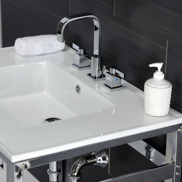 Fauceture VWP3122W8A1 31-Inch Ceramic Console Sink Set, White/Chrome