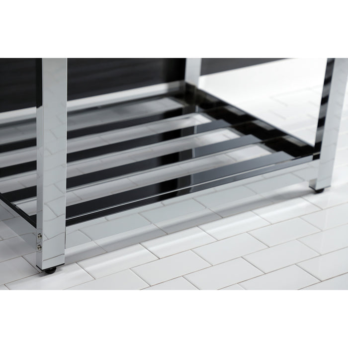 Kingston Sona VWP3122W8A1 - Quadras 31-Inch Ceramic Console Sink with Steel Base and Shelf (8-Inch, 3-Hole), White/Chrome