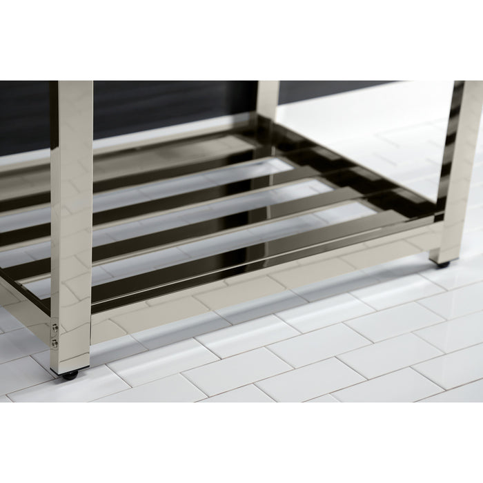 Kingston Sona VWP3122W8A6 - Quadras 31-Inch Ceramic Console Sink with Steel Base and Shelf (8-Inch, 3-Hole), White/Polished Nickel