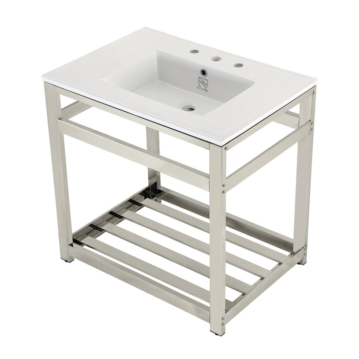 Fauceture VWP3122W8A6 31-Inch Ceramic Console Sink Set, White/Polished Nickel