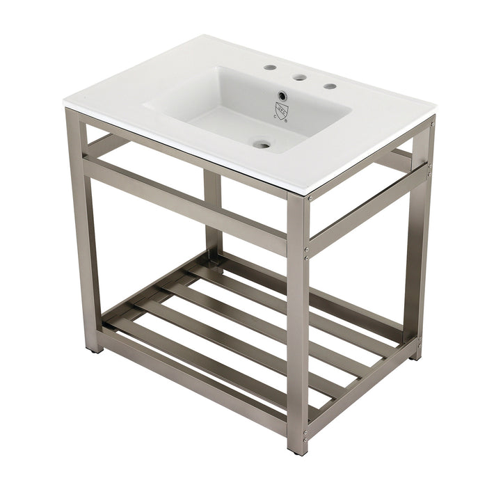 Fauceture VWP3122W8A8 31-Inch Ceramic Console Sink Set, White/Brushed Nickel