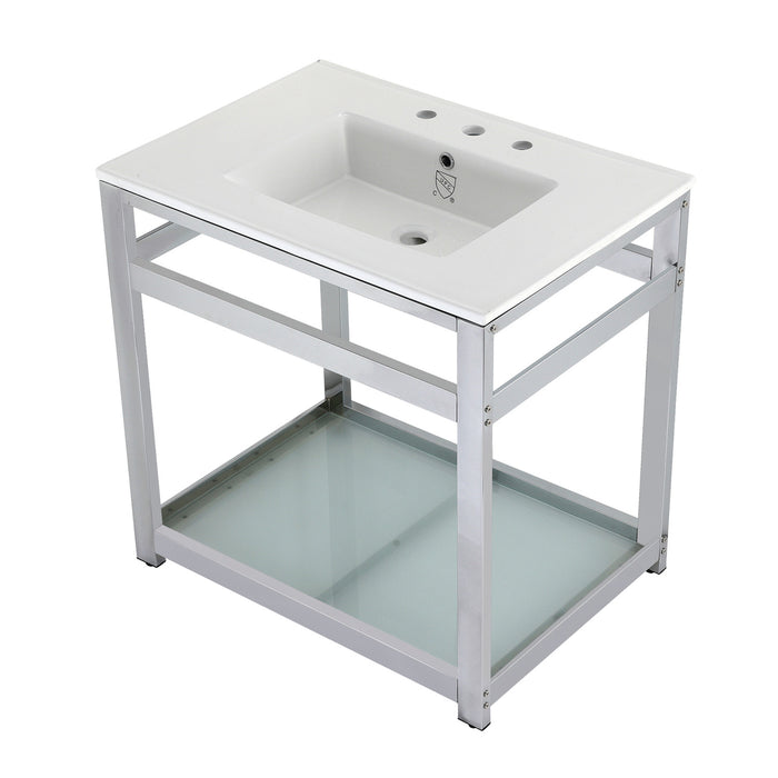 Fauceture VWP3122W8B1 31-Inch Ceramic Console Sink Set, White/Chrome