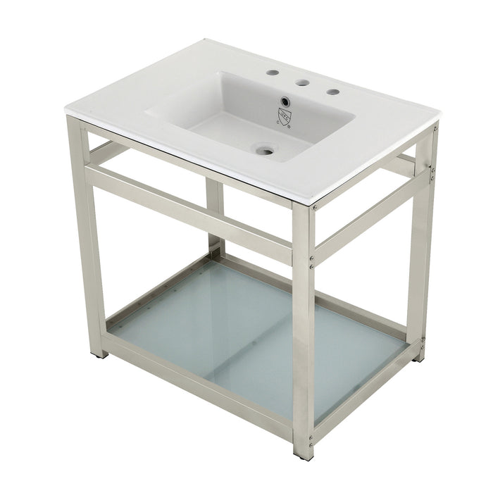 Fauceture VWP3122W8B6 31-Inch Ceramic Console Sink Set, White/Polished Nickel