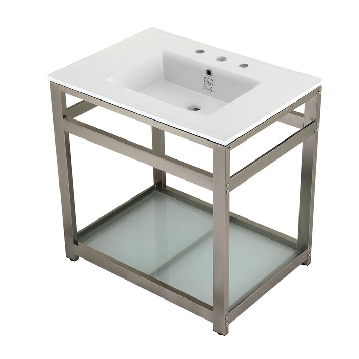 Fauceture VWP3122W8B8 31-Inch Ceramic Console Sink Set, White/Brushed Nickel