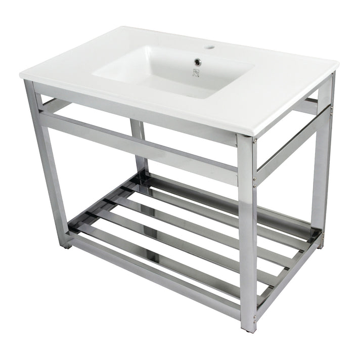 Quadras VWP3722A1 37-Inch Ceramic Console Sink Set, White/Polished Chrome