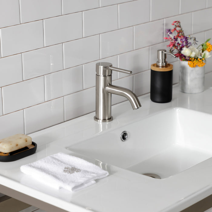 Kingston Quadras VWP3722B8 37-Inch Ceramic Console Sink with Steel Base and Glass Shelf (1-Hole), White/Brushed Nickel