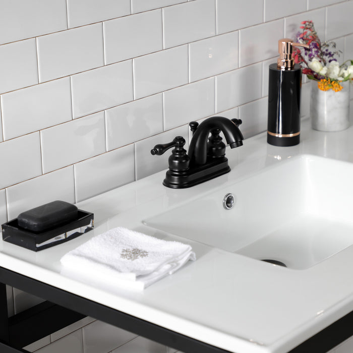 Quadras VWP3722W4A0 37-Inch Ceramic Console Sink Set, White/Matte Black