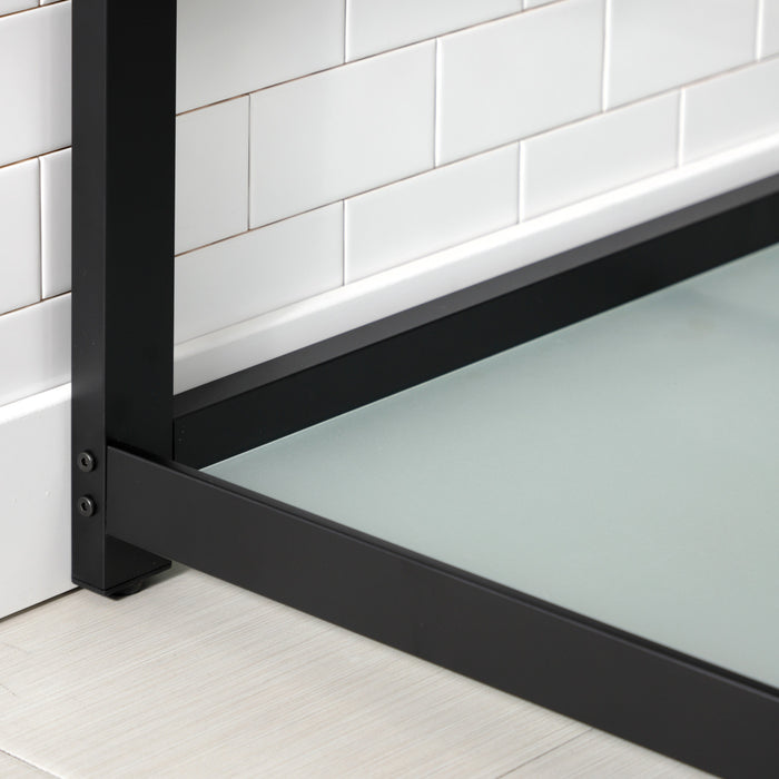 Kingston Quadras VWP3722W4B0 37-Inch Ceramic Console Sink with Steel Base and Glass Shelf (4-Inch, 3-Hole), White/Matte Black