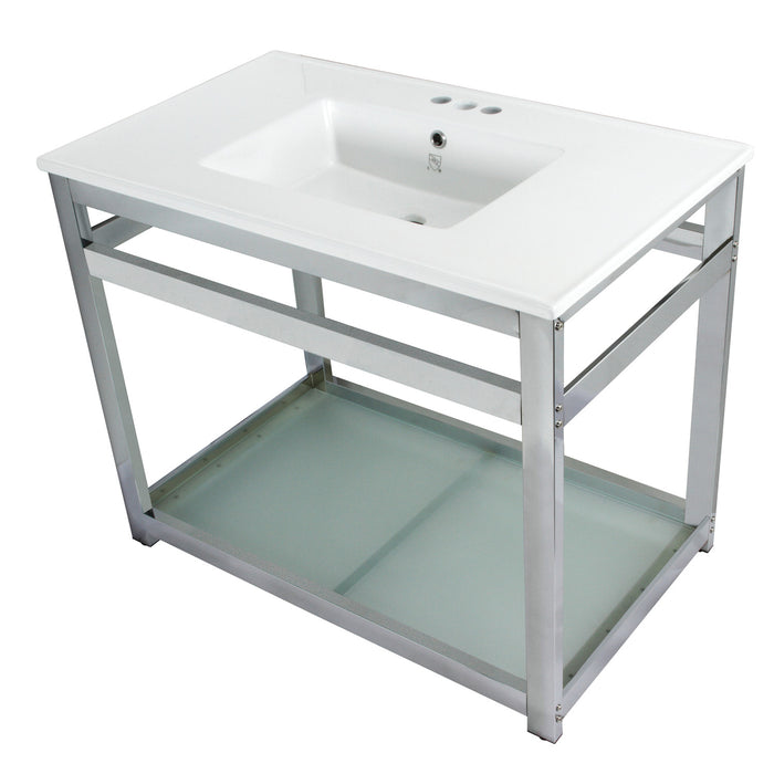 Quadras VWP3722W4B1 37-Inch Ceramic Console Sink Set, White/Polished Chrome