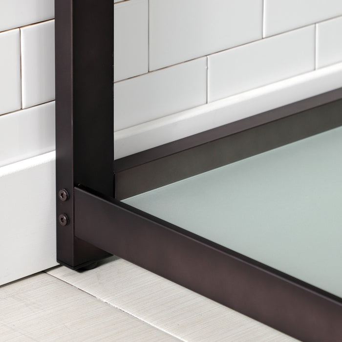 Kingston Quadras VWP3722W4B5 37-Inch Ceramic Console Sink with Steel Base and Glass Shelf (4-Inch, 3-Hole), White/Oil Rubbed Bronze