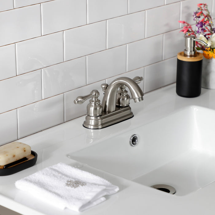 Kingston Quadras VWP3722W4B8 37-Inch Ceramic Console Sink with Steel Base and Glass Shelf (4-Inch, 3-Hole), White/Brushed Nickel