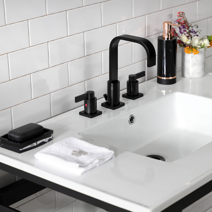 Quadras VWP3722W8A0 37-Inch Ceramic Console Sink Set, White/Matte Black