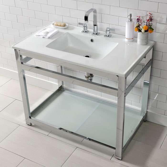 Quadras VWP3722W8B1 37-Inch Ceramic Console Sink Set, White/Polished Chrome